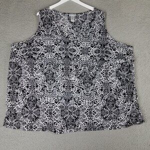 Catherines Tank Top Tunic Women's 5X Black Paisley Layered V-Neck Casual Stretch